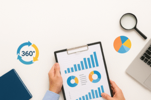 Evaluación de Proyectos 360°, escritorio con gráficos